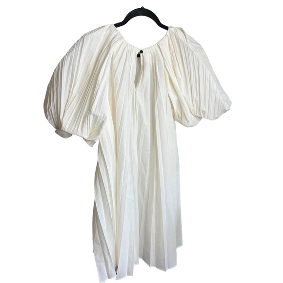 Alcer Pleated White Puff Sleeve Mini Dress - Picture 7 of 11